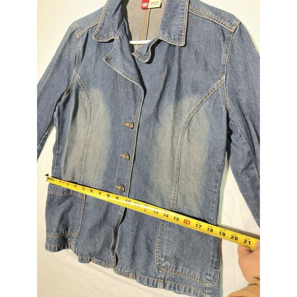 Vintage Faded Glory Denim Jacket Large 12 Blue Jean Y2K Chore Work Blazer - Picture 3 of 5